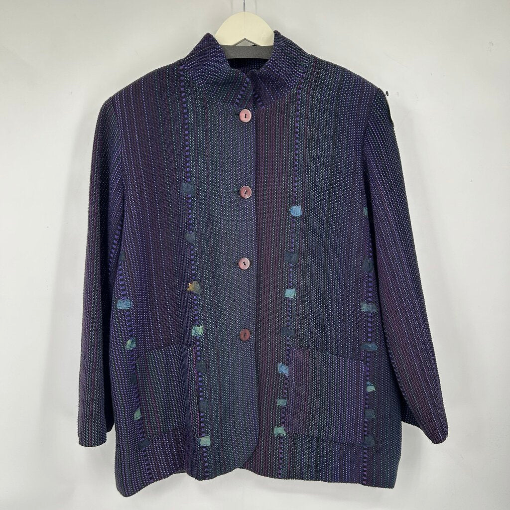 women Deborah Cross Vintage Handmade Textile Purple Green Multi Jacket XL