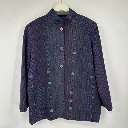 women Deborah Cross Vintage Handmade Textile Purple Green Multi Jacket XL