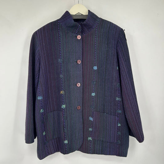 women Deborah Cross Vintage Handmade Textile Purple Green Multi Jacket XL