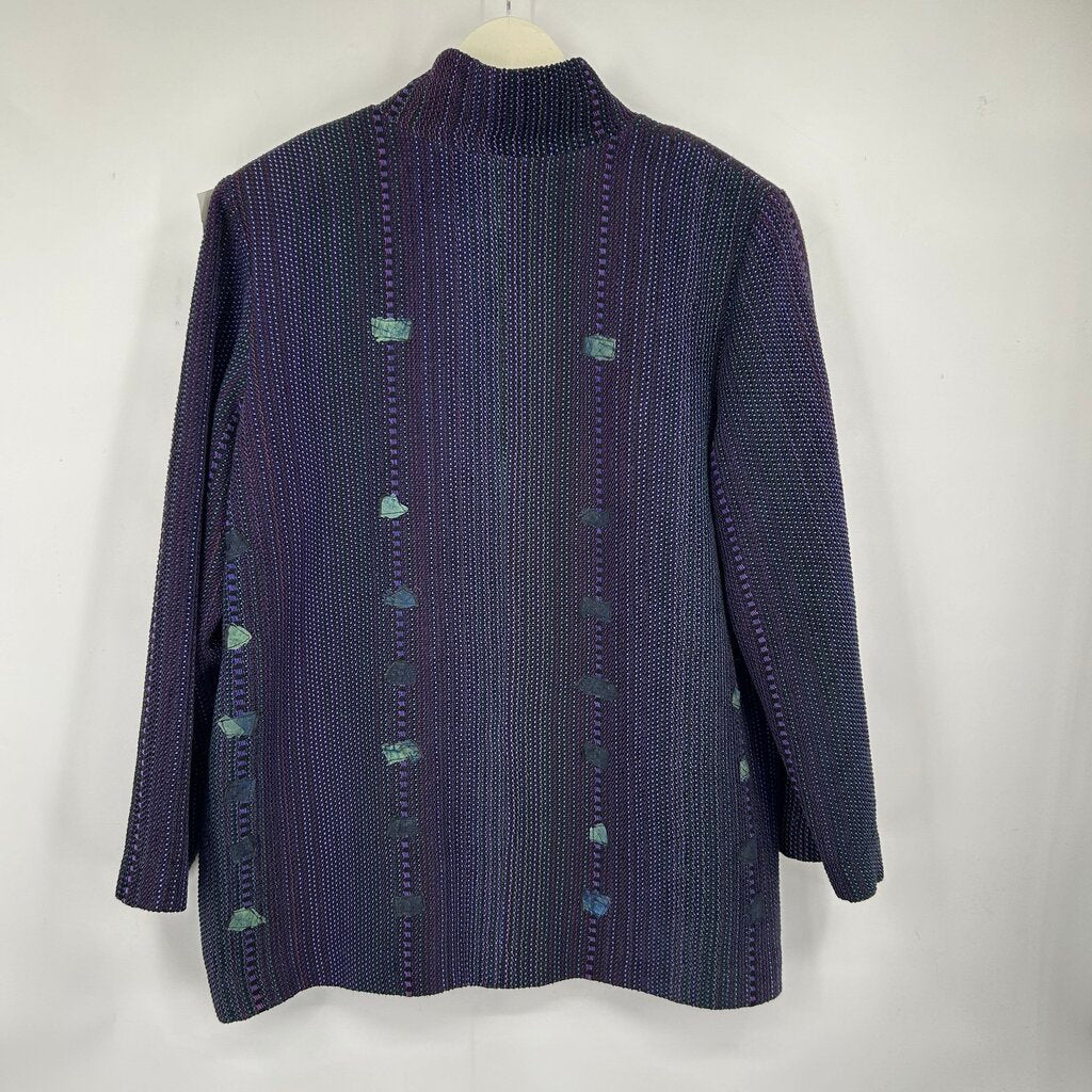women Deborah Cross Vintage Handmade Textile Purple Green Multi Jacket XL