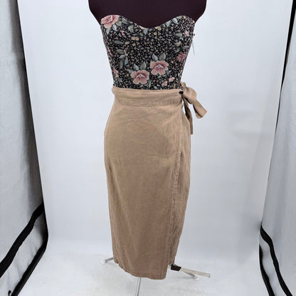 women Reformation Linen Florence Midi Wrap Khaki Skirt S