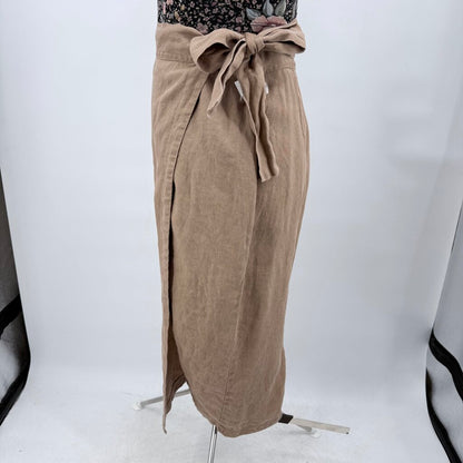 women Reformation Linen Florence Midi Wrap Khaki Skirt S