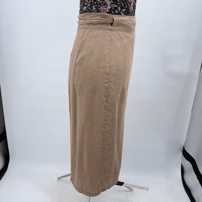 women Reformation Linen Florence Midi Wrap Khaki Skirt S