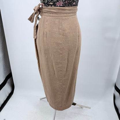 women Reformation Linen Florence Midi Wrap Khaki Skirt S