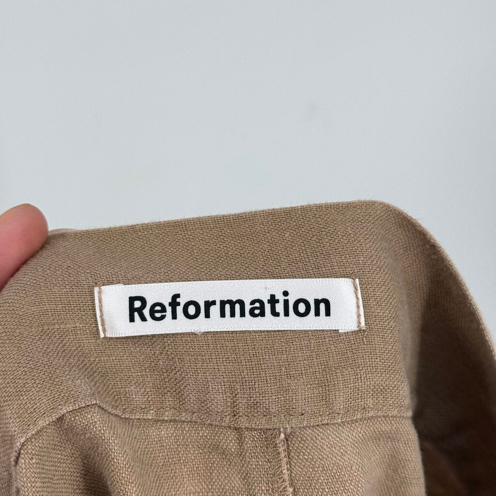 women Reformation Linen Florence Midi Wrap Khaki Skirt S