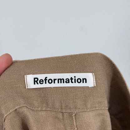 women Reformation Linen Florence Midi Wrap Khaki Skirt S