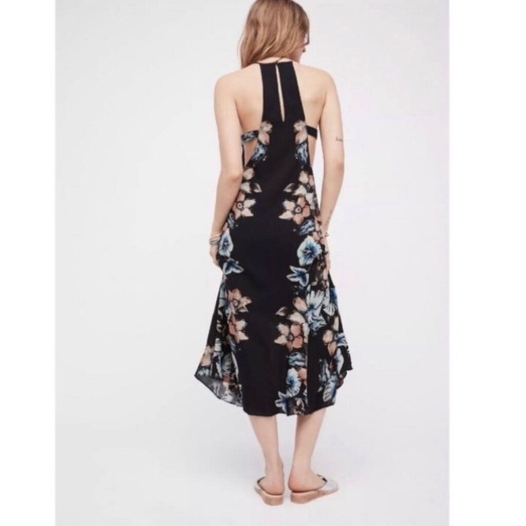 women Free People Back to You Midi Black Multi Dress L
