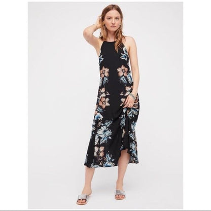 women Free People Back to You Midi Black Multi Dress L