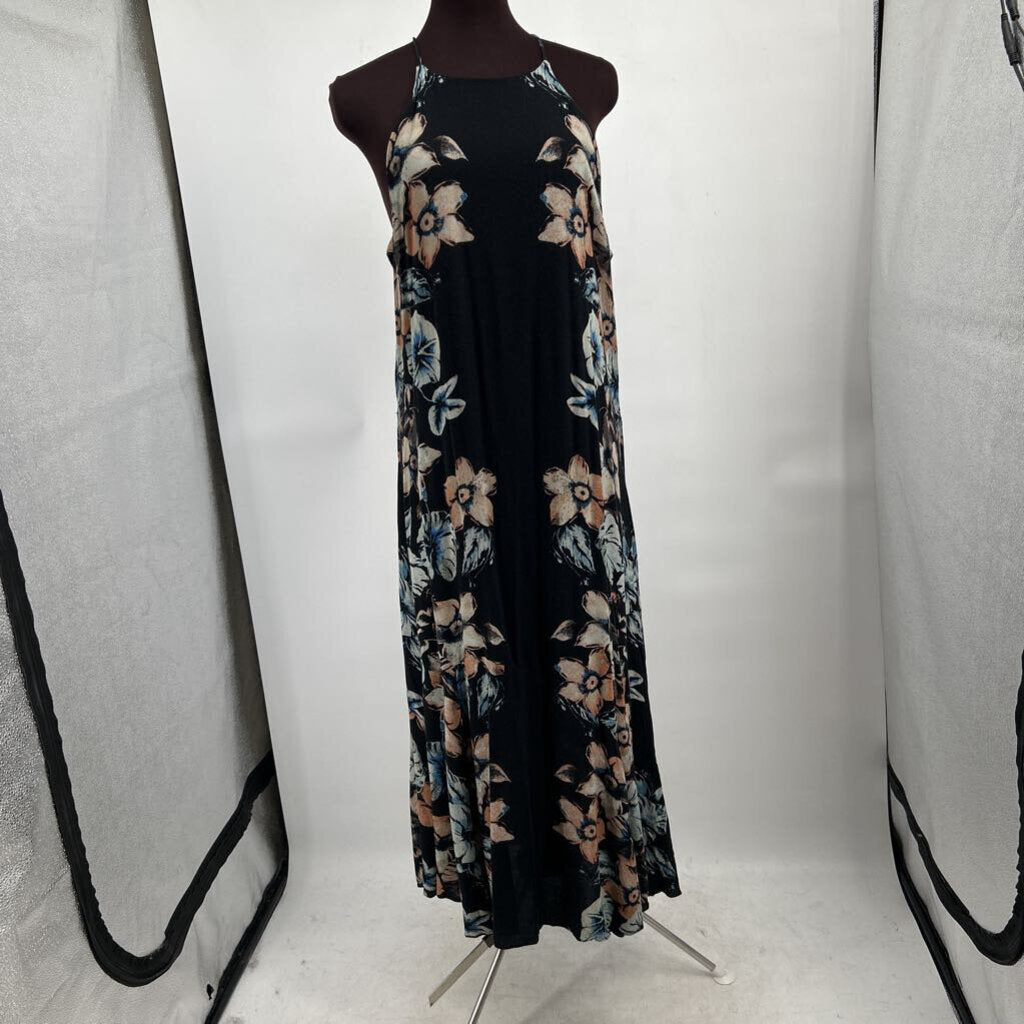 women Free People Back to You Midi Black Multi Dress L