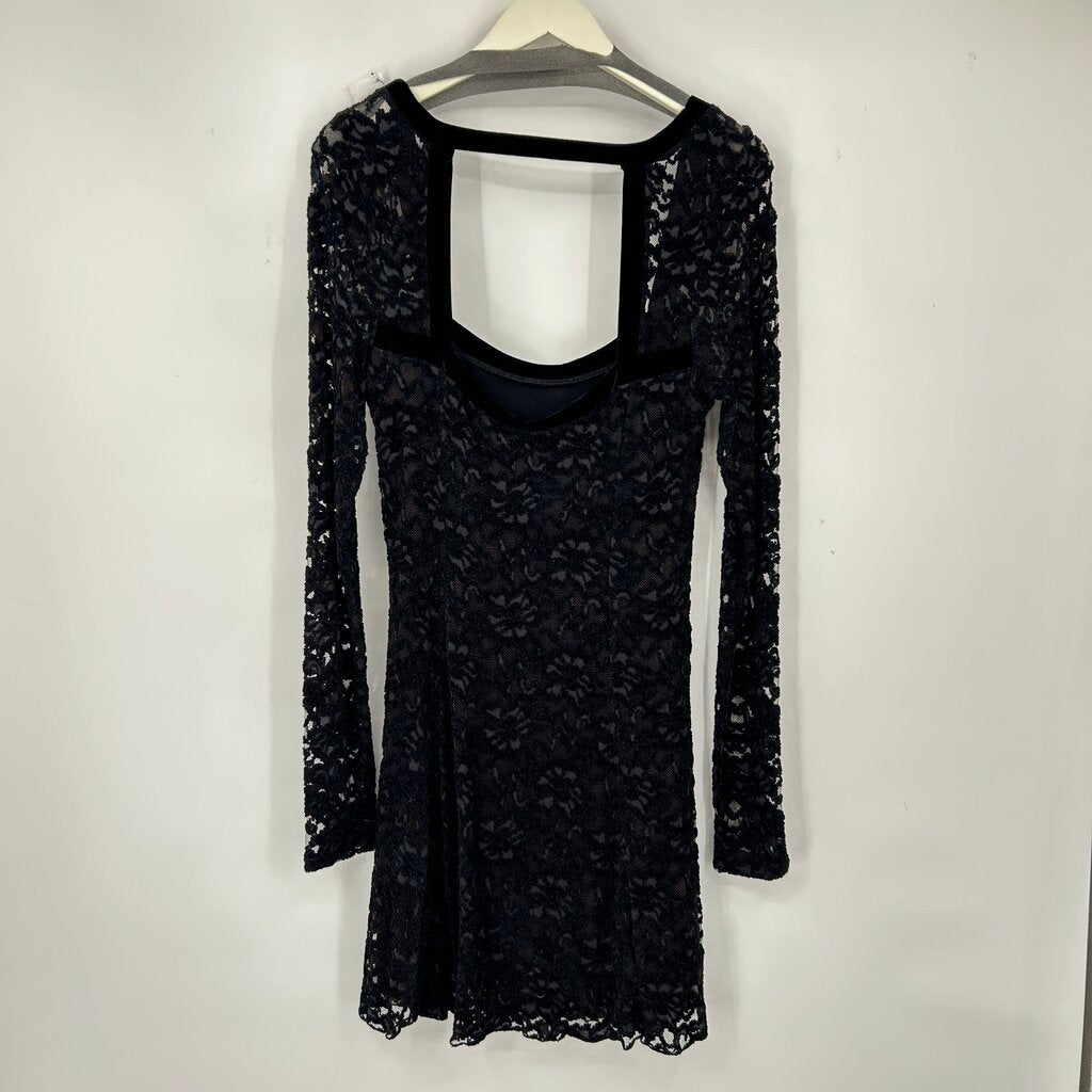 women Free People Flirt for You Long Sleeve Lace Black Dress L
