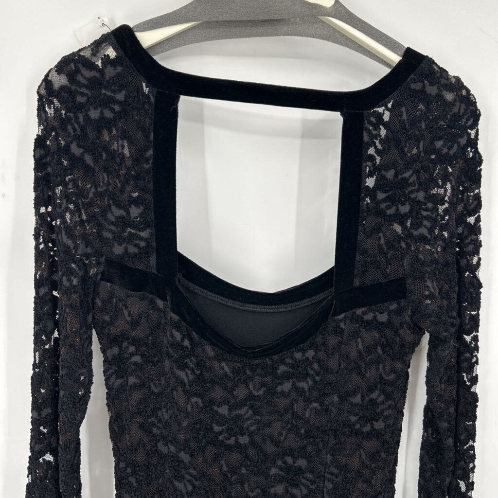 women Free People Flirt for You Long Sleeve Lace Black Dress L
