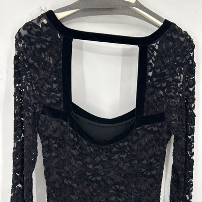 women Free People Flirt for You Long Sleeve Lace Black Dress L