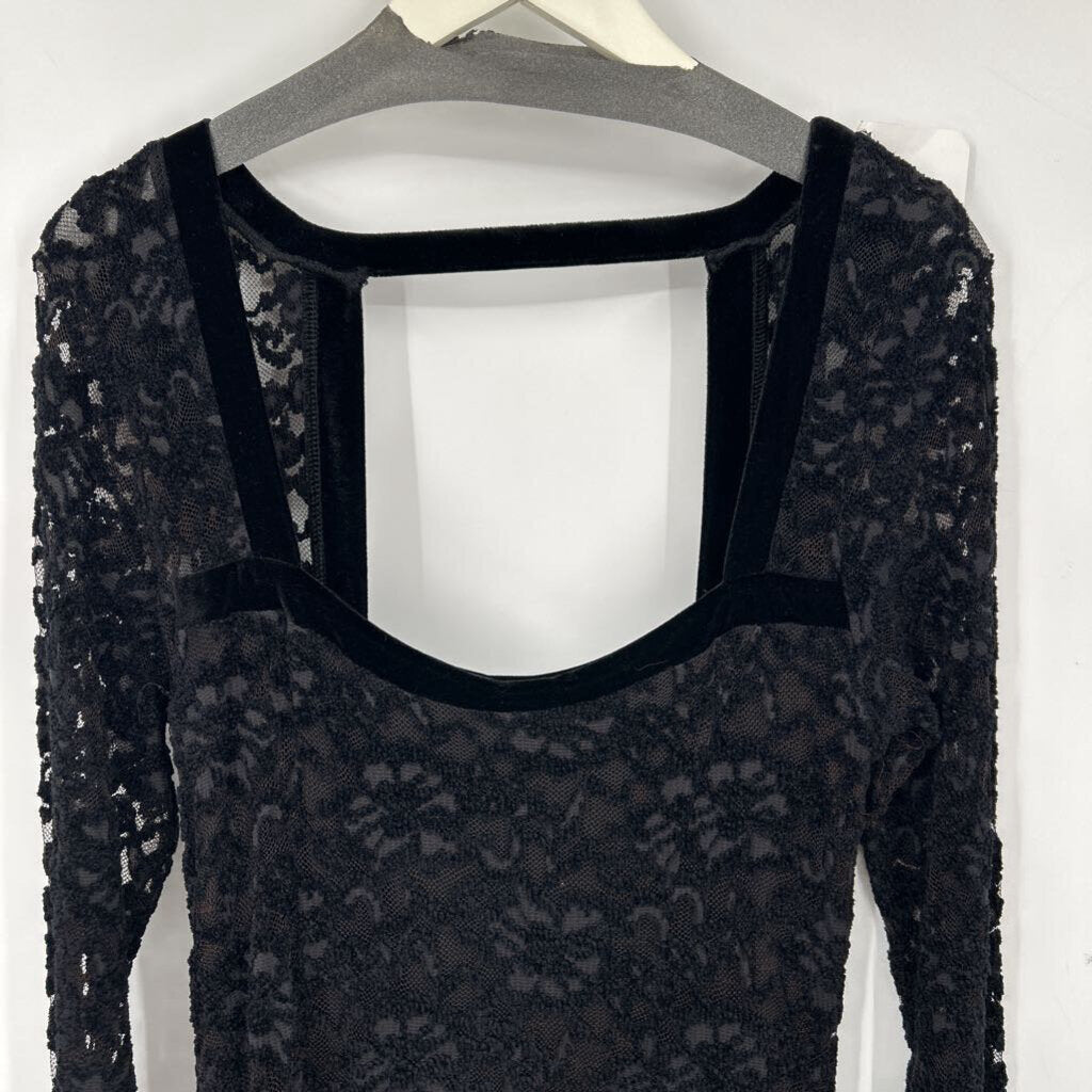 women Free People Flirt for You Long Sleeve Lace Black Dress L