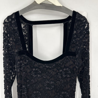 women Free People Flirt for You Long Sleeve Lace Black Dress L