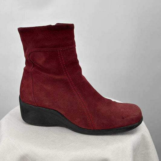 women La Canadienne Suede Ankle Boots Red Shoes 8.5