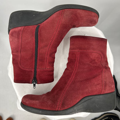 women La Canadienne Suede Ankle Boots Red Shoes 8.5