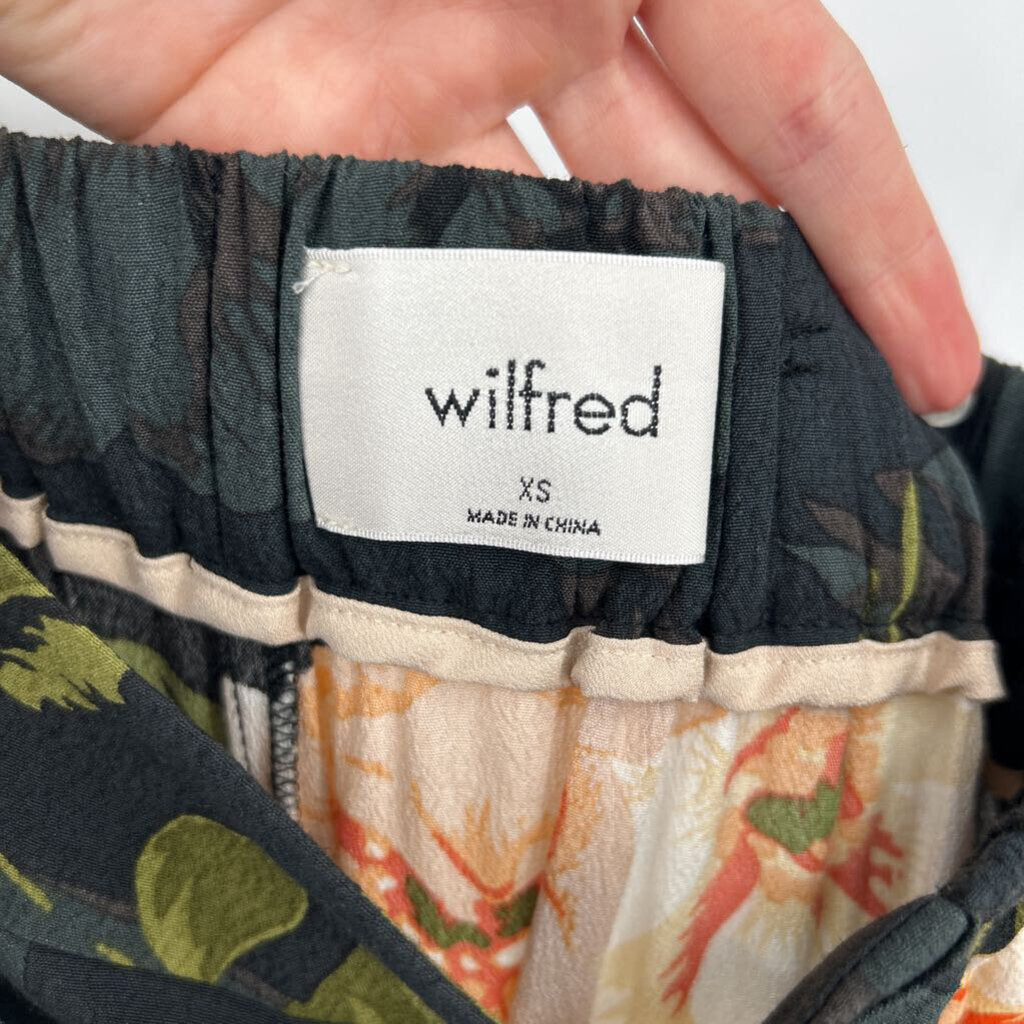 women Wilfred Faun Floral Wide Leg Cropped Black Green Pink Pants XS
