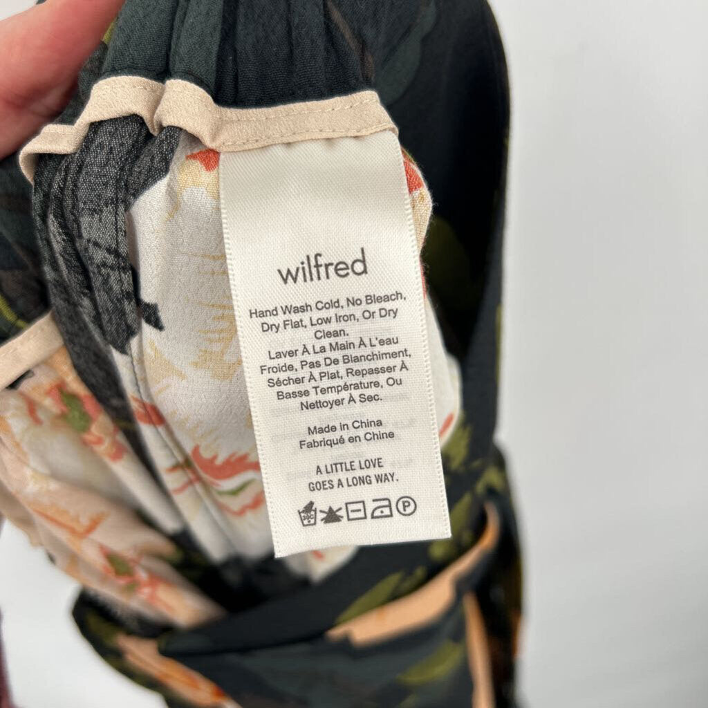 women Wilfred Faun Floral Wide Leg Cropped Black Green Pink Pants XS