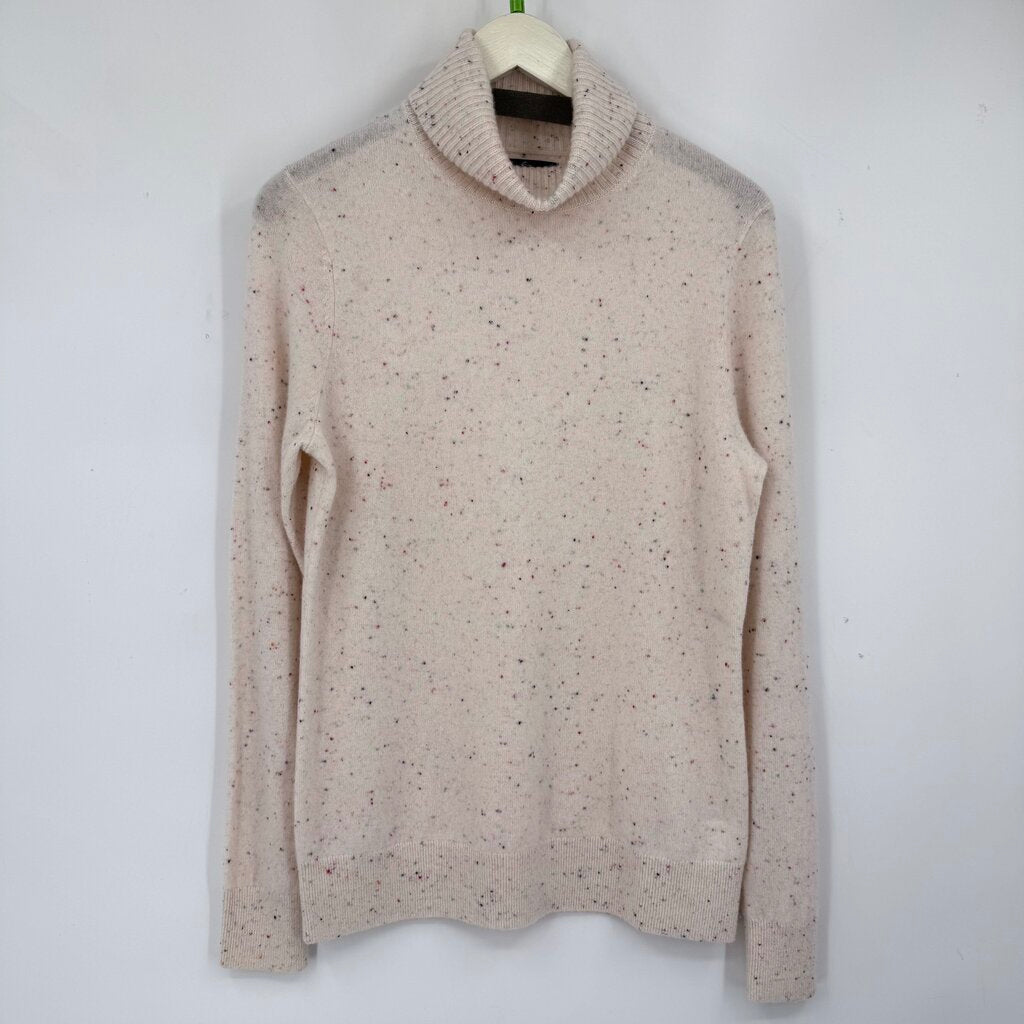 women Lands End Speckled Cashmere Turtleneck Cream Multi Sweater ST