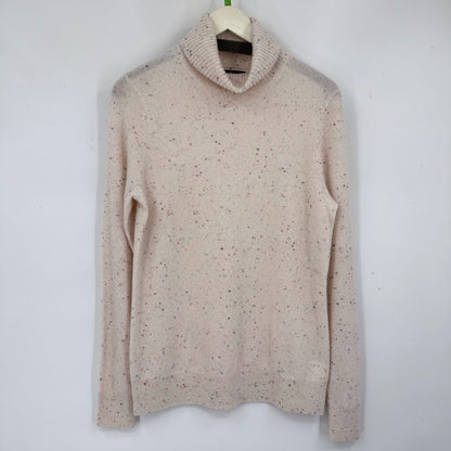 women Lands End Speckled Cashmere Turtleneck Cream Multi Sweater ST