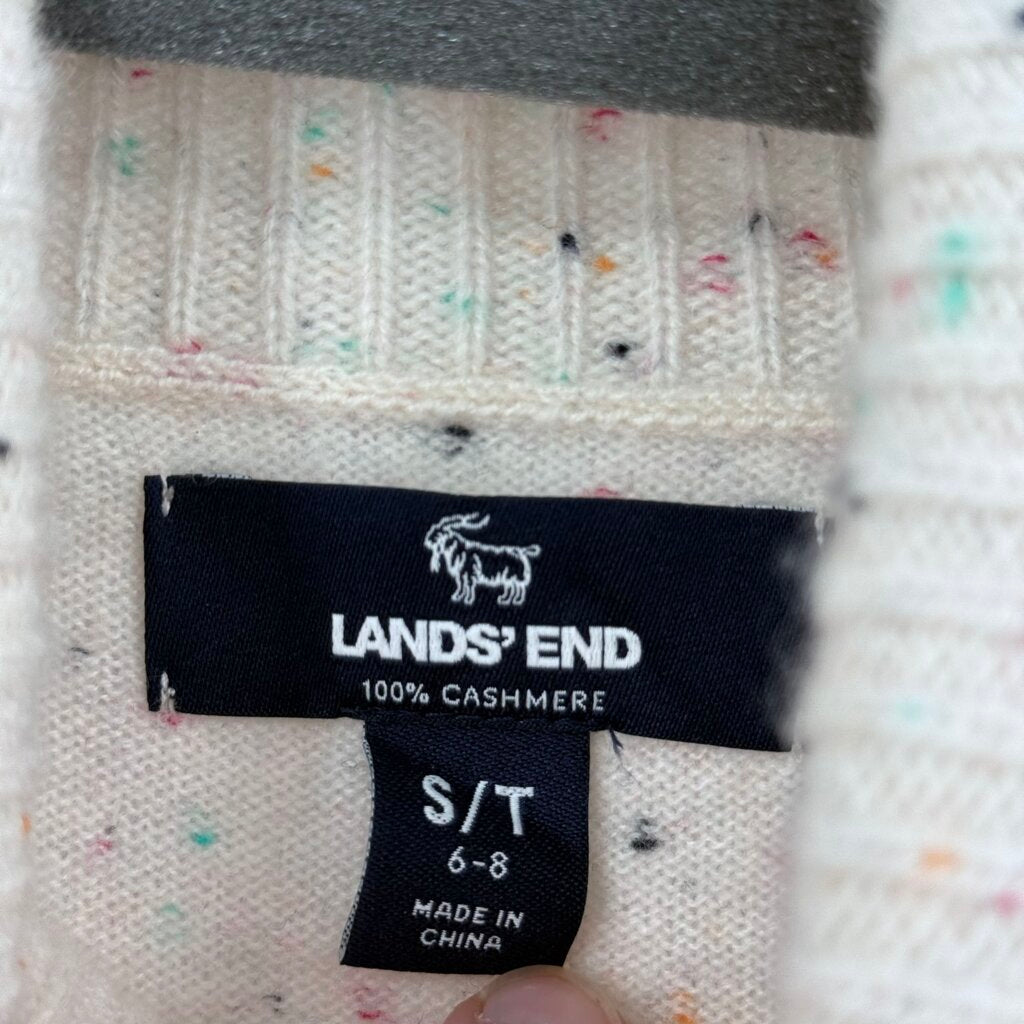 women Lands End Speckled Cashmere Turtleneck Cream Multi Sweater ST