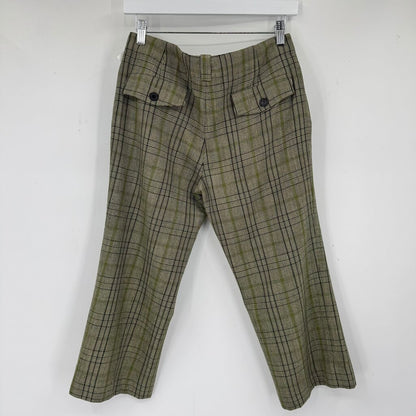 women Burberry Vintage Nova Check Cropped Trousers Sage Olive Pants 8