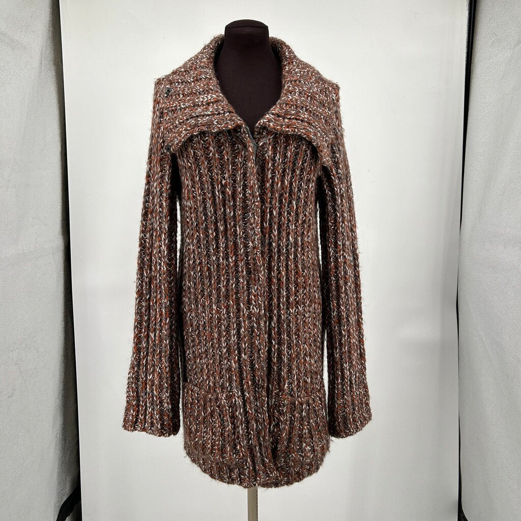 women Free People Chunky Cable Knit Cardigan Brown Sweater M