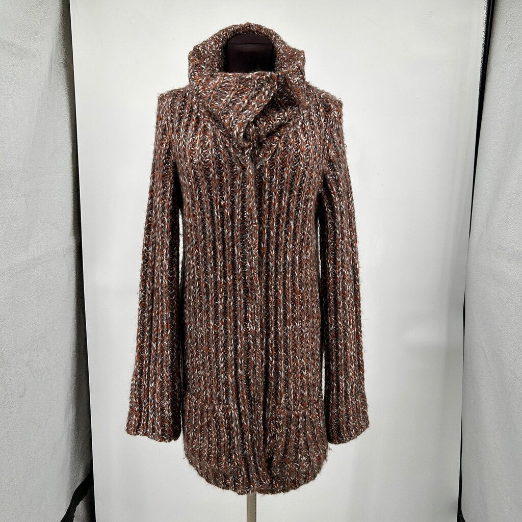 women Free People Chunky Cable Knit Cardigan Brown Sweater M