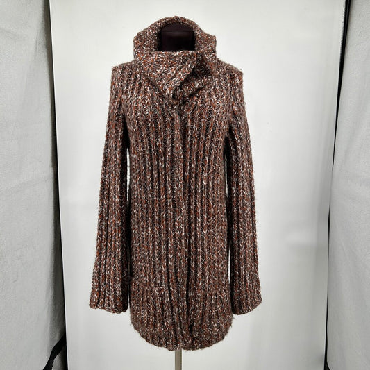 women Free People Chunky Cable Knit Cardigan Brown Sweater M