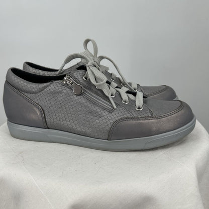 women Munro Gabbie Metallic Snakeskin Sneaker Silver Shoes 8.5