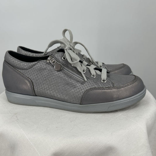 women Munro Gabbie Metallic Snakeskin Sneaker Silver Shoes 8.5
