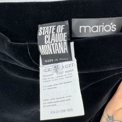 women State of Claude Montana Velvet High Waisted Black Skirt 42/8