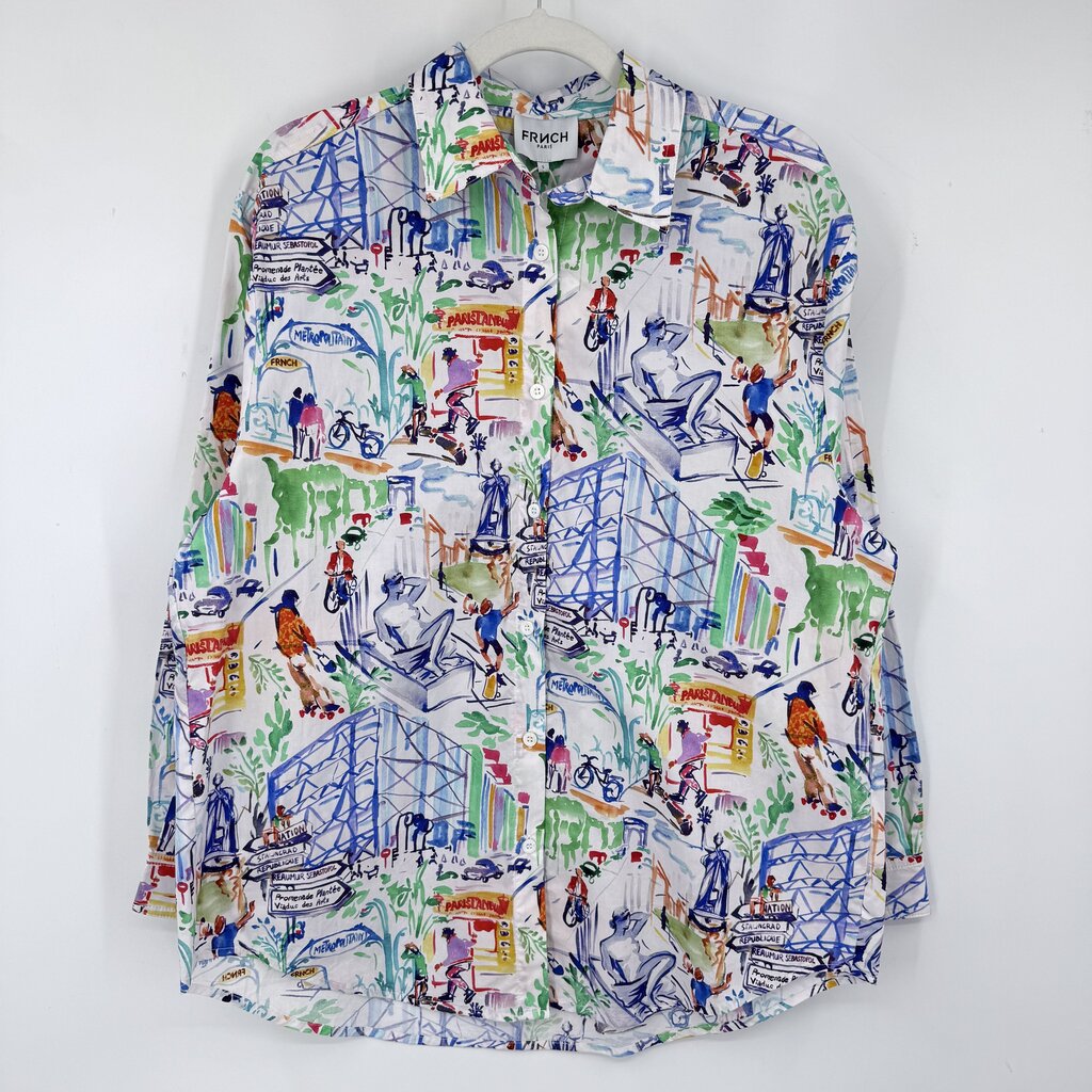 women FRNCH NWT Paris City Carla Top White Multi Woven Top S