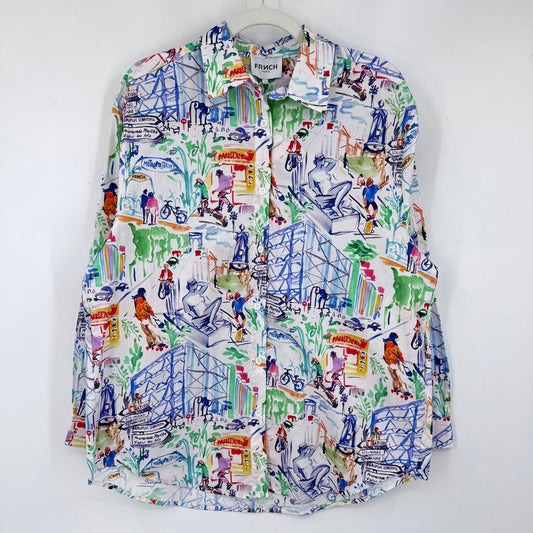 women FRNCH NWT Paris City Carla Top White Multi Woven Top S