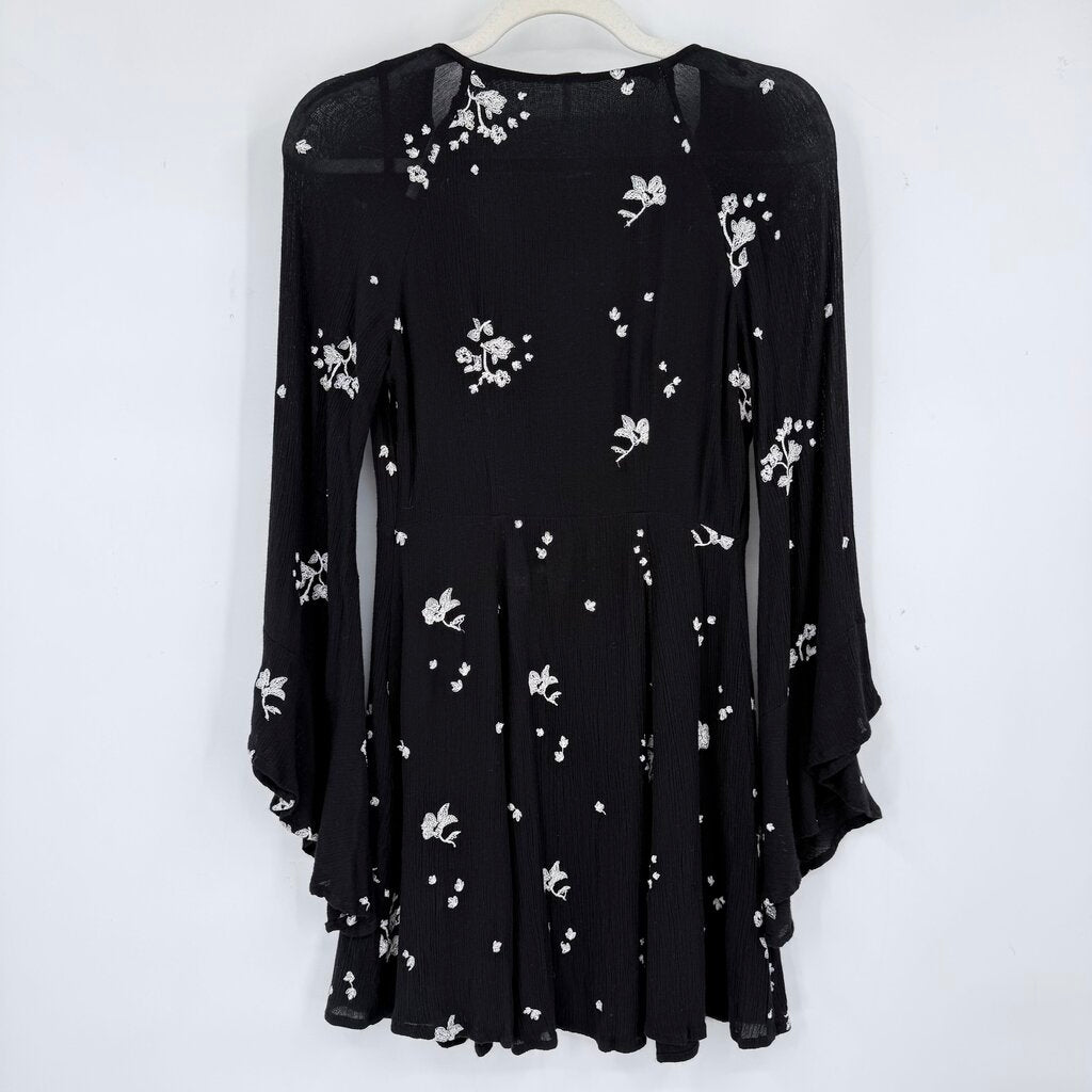 women Free People Jasmine Embroidered Mini Black White Dress 2