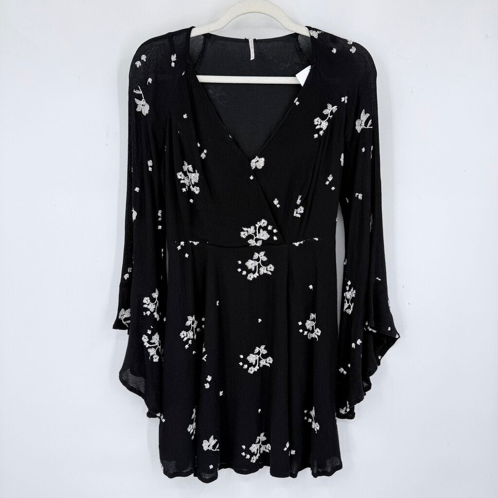women Free People Jasmine Embroidered Mini Black White Dress 2