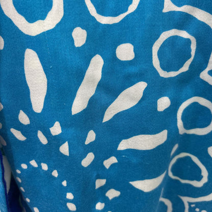 women Kamehameha 1970's Hawaiian Maxi Dress White Blue Green Vintage M/L