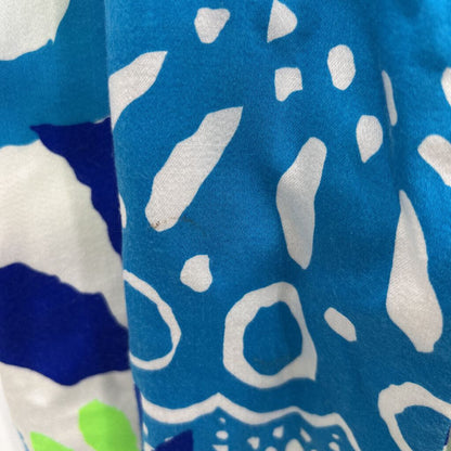 women Kamehameha 1970's Hawaiian Maxi Dress White Blue Green Vintage M/L