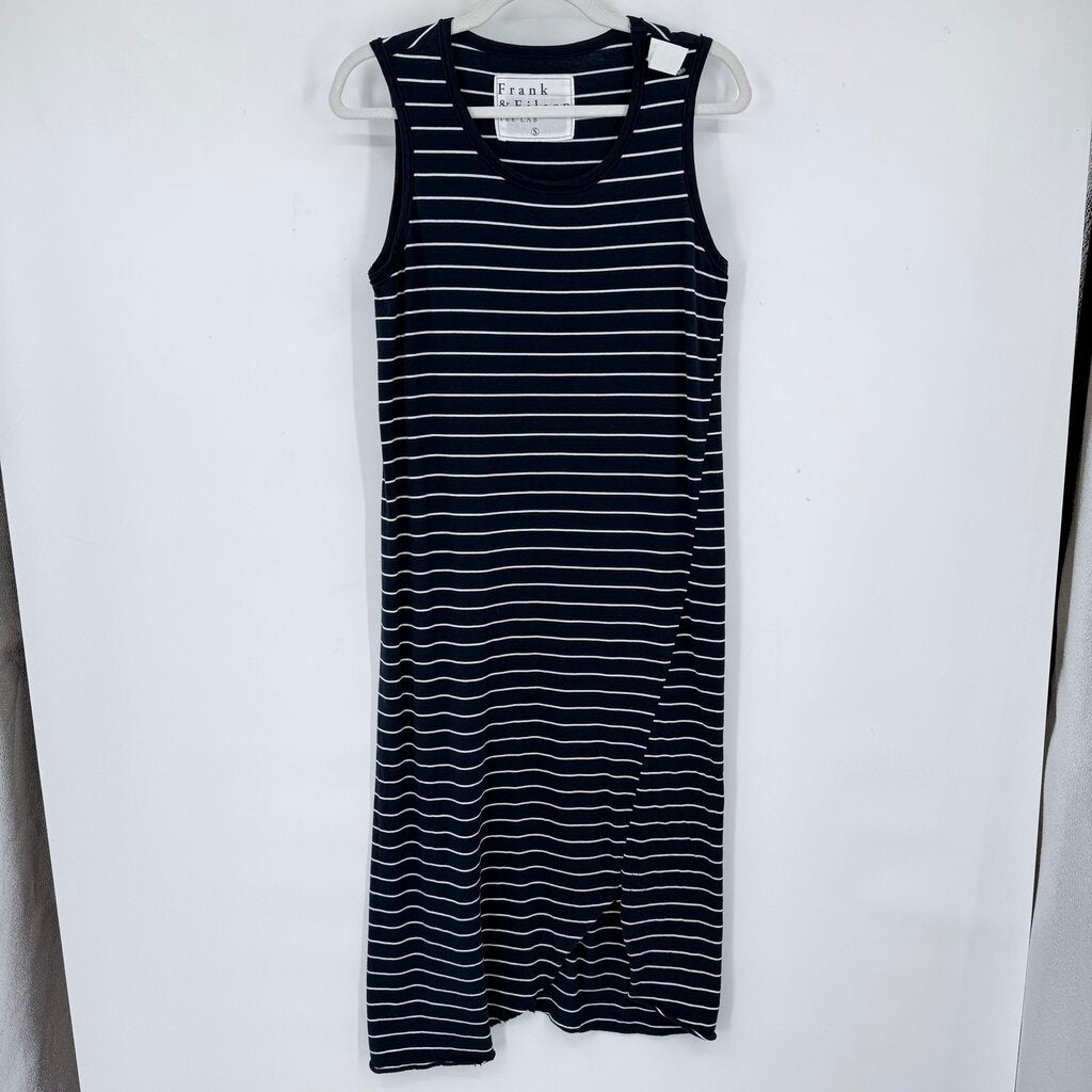 women Frank & Eileen Easy Luxe Jersey Midi Tank Navy Blue White Dress S