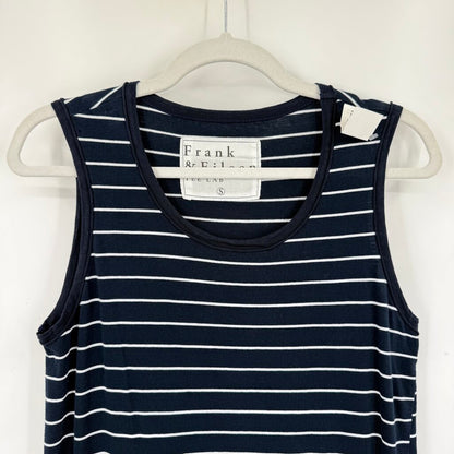 women Frank & Eileen Easy Luxe Jersey Midi Tank Navy Blue White Dress S