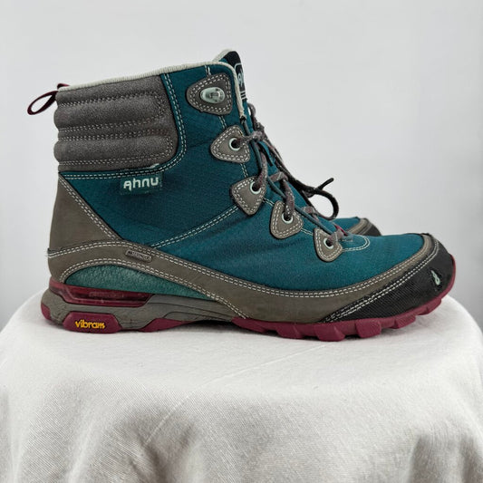 women Ahnu Sugarpine Waterproof Hiking Boots Teal Pink Gray Shoes 9