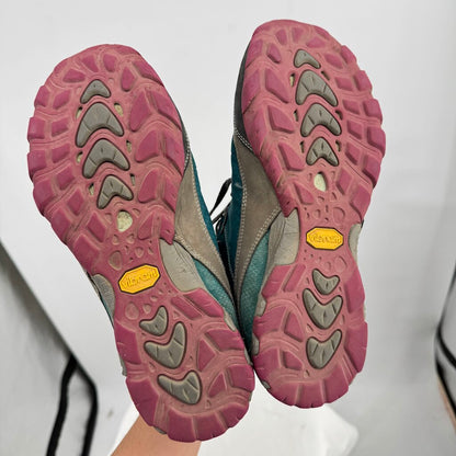 women Ahnu Sugarpine Waterproof Hiking Boots Teal Pink Gray Shoes 9