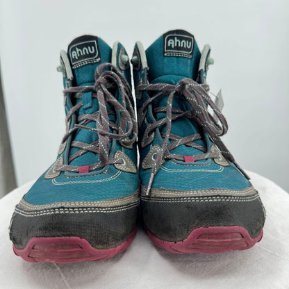 women Ahnu Sugarpine Waterproof Hiking Boots Teal Pink Gray Shoes 9