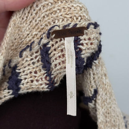 women Free People Rabbit in the Moon Cardigan Sand Navy Sweater L