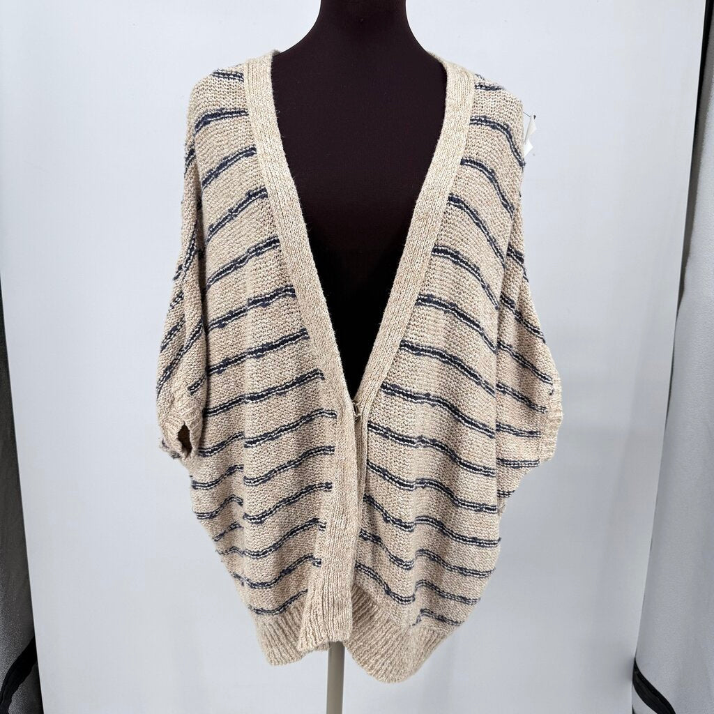 women Free People Rabbit in the Moon Cardigan Sand Navy Sweater L
