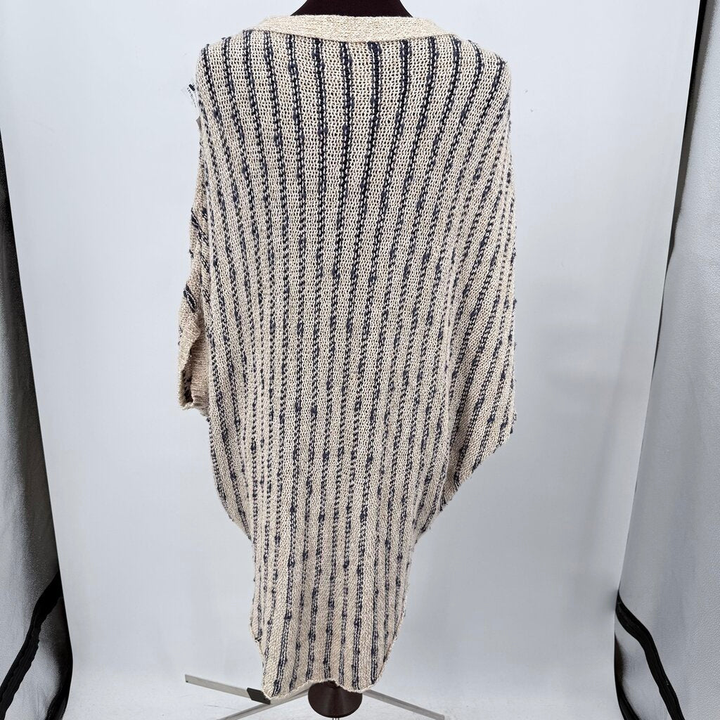 women Free People Rabbit in the Moon Cardigan Sand Navy Sweater L