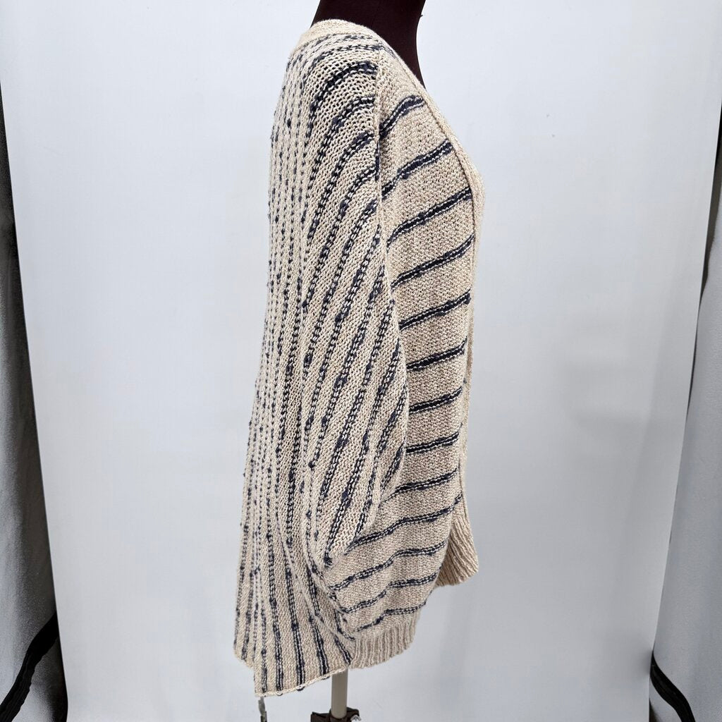 women Free People Rabbit in the Moon Cardigan Sand Navy Sweater L