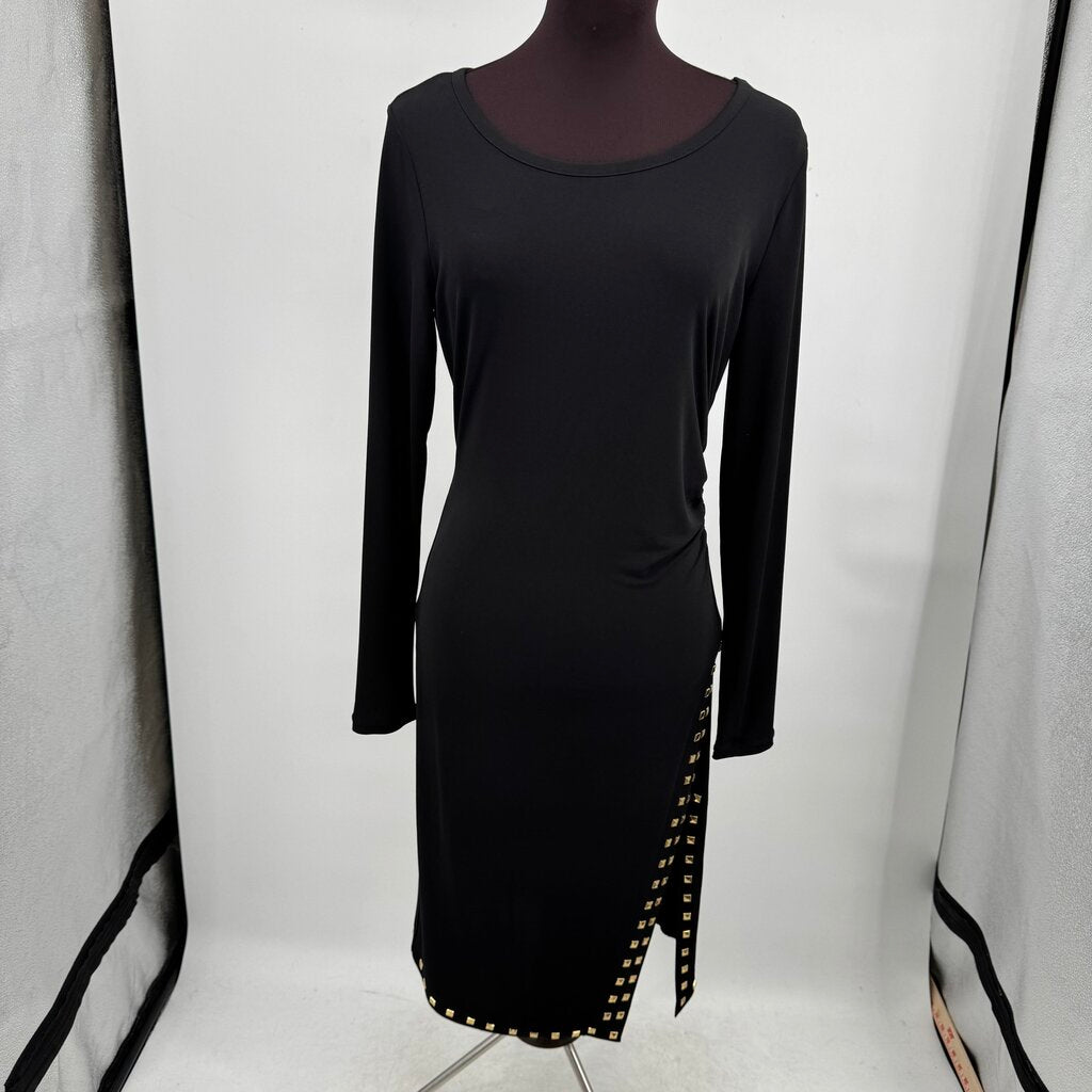 women Michael Michael Kors Ruched with Stud Accents Black Gold Dress M