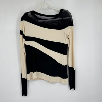 women Donna Karan Spiral Blocked Mesh Panel Cream Black Woven Top L