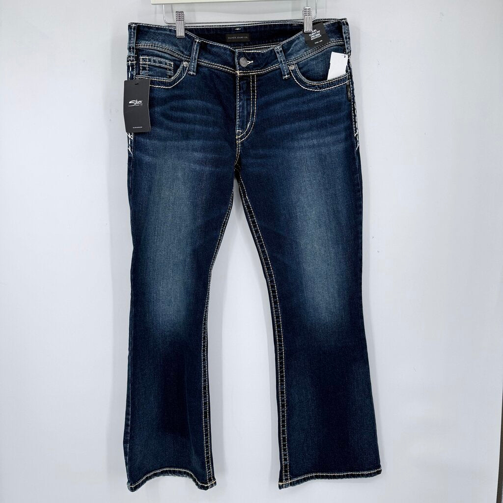 women Silver NWT Suki Curvy Fit Mid Rise Bootcut Dark Wash Indigo Blue Jeans 34x30